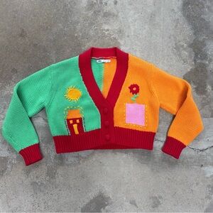 Zara Illustrated Cropped Cardigan Sweater Size M